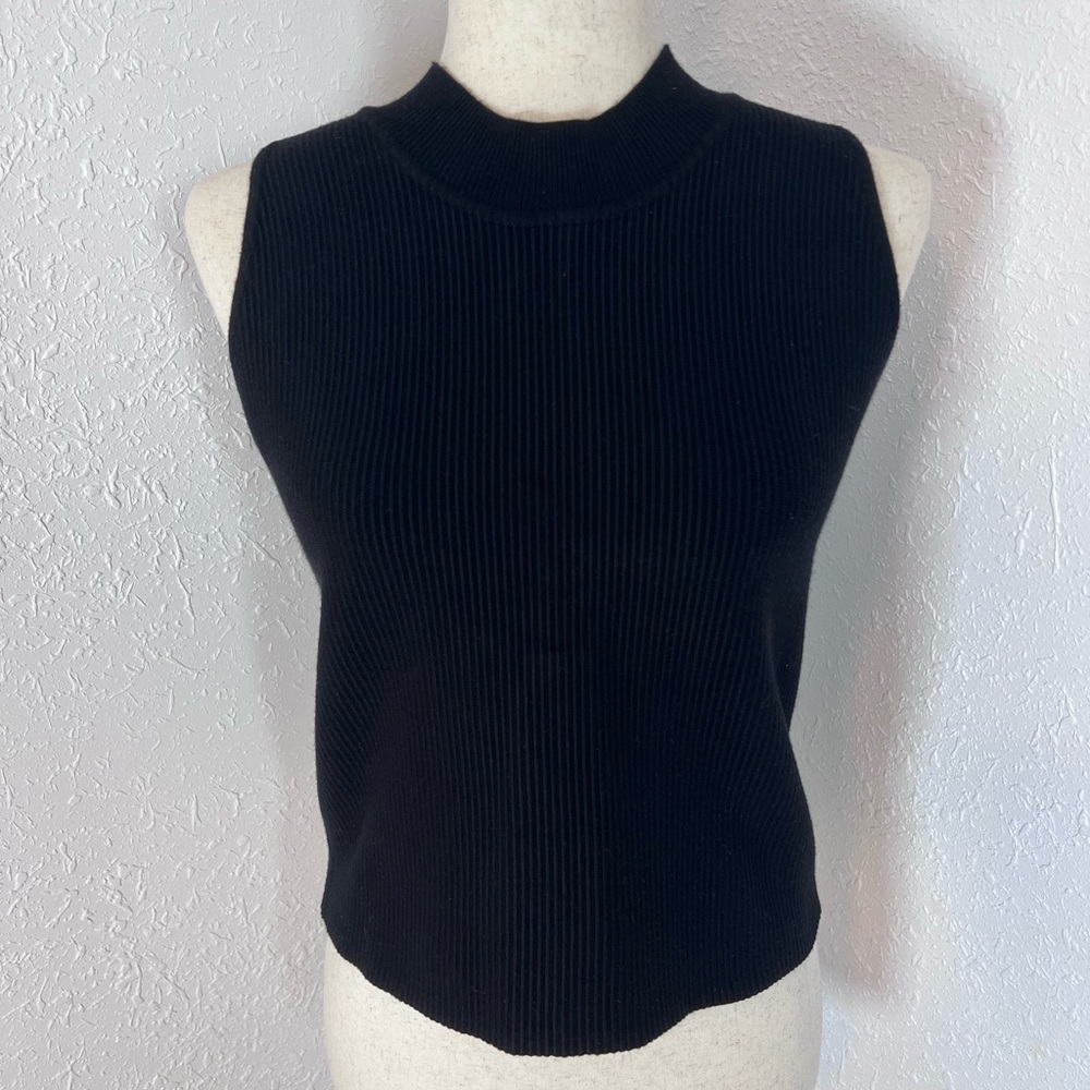 H by Halston Mock Neck Ribbed Sleeveless Cropped Sweater